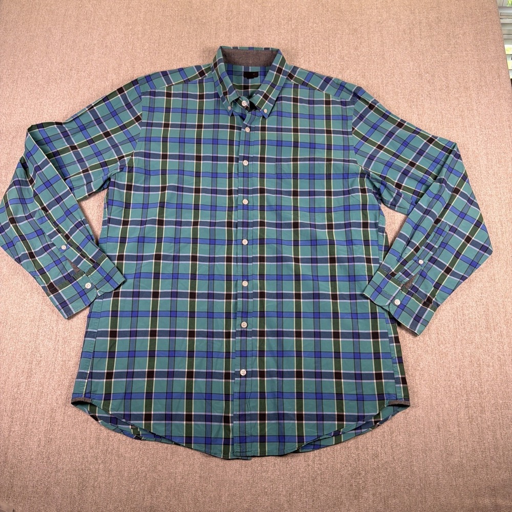 J.CREW Shirt Men XLT Green Blue Plaid Long Sleeve Front Pocket Tartan Casual